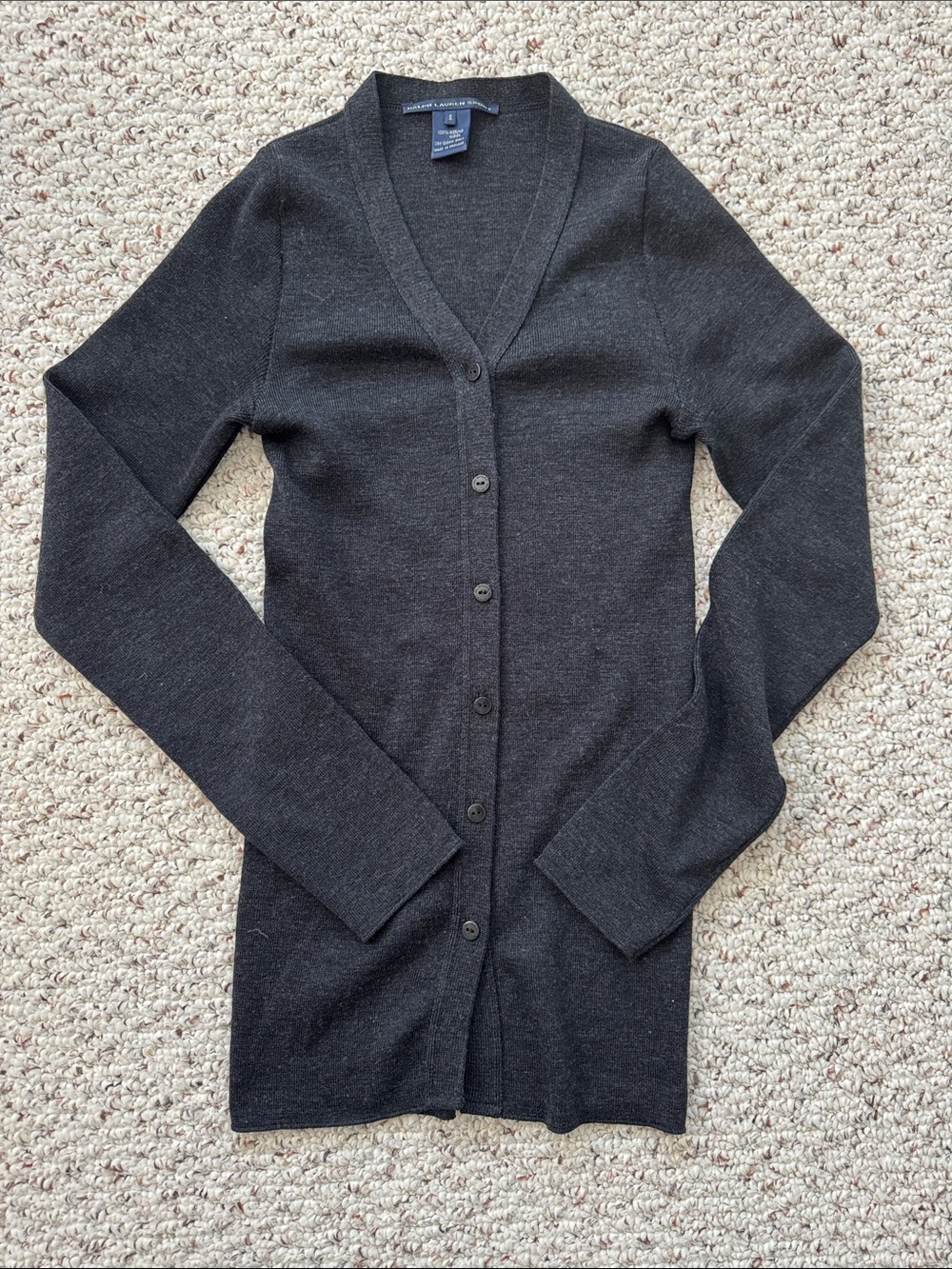 Ralph Lauren Sport Women's Charcoal V-Neck Button Cardigan small 100% wool